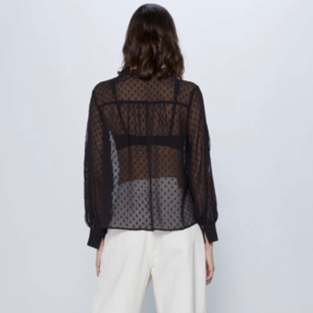 Zara Black Sheer Mesh Dot Blouse